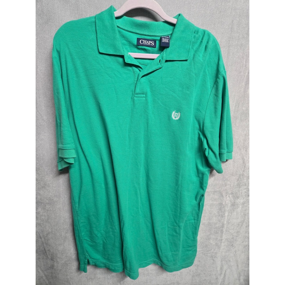 Chaps Mens XL Green Short Sleeve Cotton Pique Polo Shirt Embroidered Crest Logo